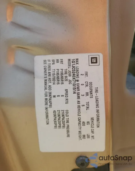 1999 Chevrolet Cavalier из США, поврежденный, VIN 1G1JC5240X7131514